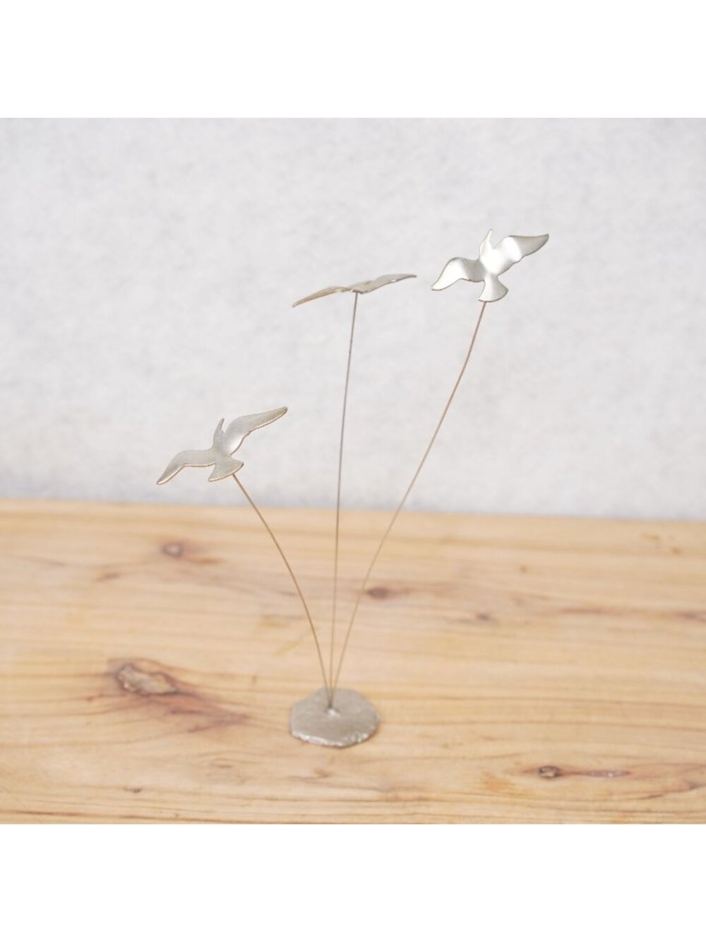 Vintage 3 Silver Tone Birds On Wire Metal Scuplture MCM Handcrafted